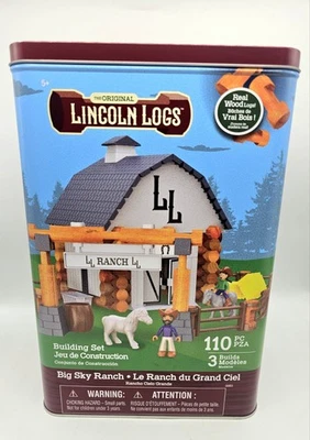 ​Lincoln Logs Big Sky Ranch Building Set 110 Pcs Figures & Horses Tin Box - Image 1 of 4