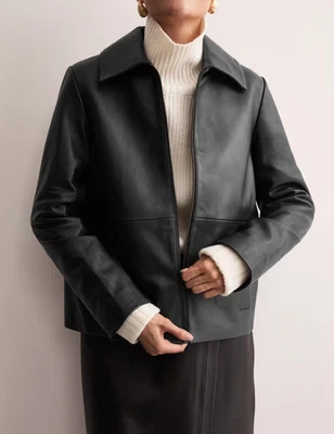 Womens Black Leather Jacket Biker Moto Lambskin Size S M L XL XXL 3XL Custom Fit - Image 1 of 4