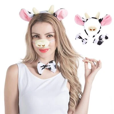 4PCs Funny Dalmatian Milk Cow Costume with Cow Ears Headband, Faux Cow Nose - Image 1 of 4