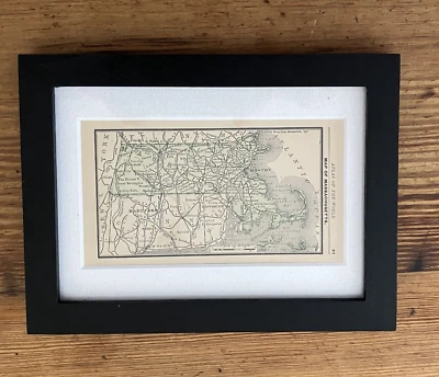 Mapa antiguo enmarcado original del estado de Massachusetts de 1888 mapa vintage de Massachusetts Foto 1 de 2