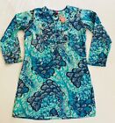 Raj Nwt Ladies Peacock Blue Long Tunic Top Swim Cover Embroidered M 100 Cotton