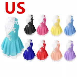 Vestito Bambina Floreale Senza Maniche Pattinaggio Ghiaccio Ginnastica Body Balletto Danza,Gonna - Foto 1 di 34