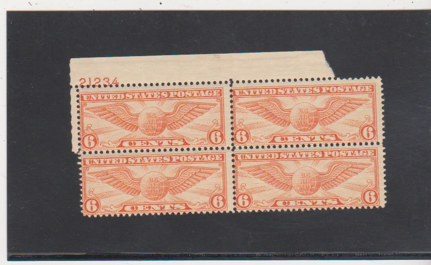 Scott # C19 1934 US 6¢ Winged Globe Plate Block MNHOG  - Image 1 of 1