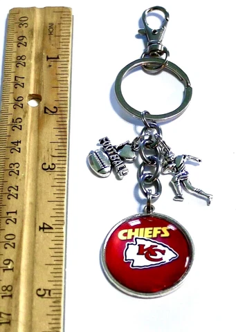 Kansas City Chiefs Inspired Purse Charm Key Ring Book Bag Glass Cabochon 30mm Cover