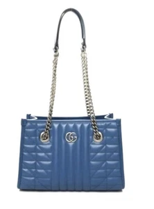 GUCCI Calfskin Matelasse Aria Small GG Marmont Shoulder Tote Clear Blue - Picture 1 of 7