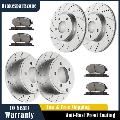 Front and Rear Brake Rotors Pads fit for Jeep Compass Patriot Drilled Slotted - Image 1 of 4