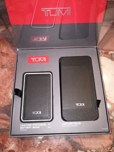 Nwt Tumi Schwarz Leder Folio Hülle Samsung Galaxy S6 & Tragbare Batterie Bank - Picture 1 of 7