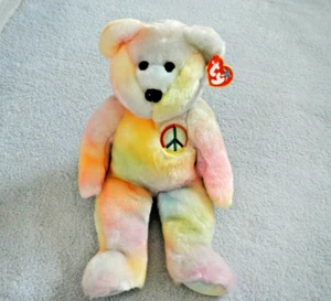 PEACE BEAR - PASTEL TY-DYED - TY BEANIE BUDDY - BEAUTIFUL LIGHT PASTEL COLORS - Picture 1 of 11