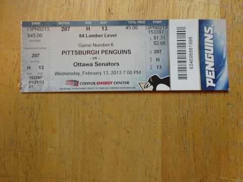 Sidney Crosby 400th Career Assist Ticket  Pittsburgh Penguins Cover