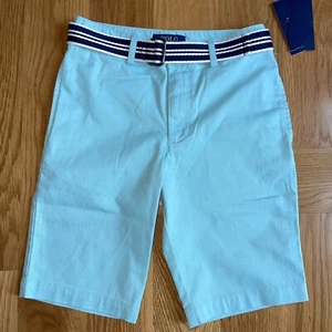 NWT Polo Ralph Lauren Boys Peacock Blue Dress Straight Fit Chino Shorts 10 belt - Picture 1 of 5