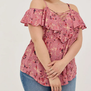 Torrid dusty rose floral cold shoulder georgette blouse, Plus size 6X(30)