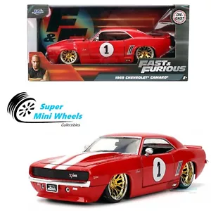 Jada 1:24 Fast & Furious 1969 Chevrolet Camaro #1 Red with white - Diecast Car - Picture 1 of 9