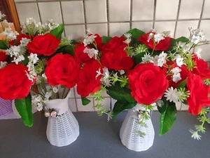 Pair of artificial red roses & gypsophila flower & vases Decorations - Picture 1 of 8