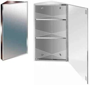 600mm Stainless Steel Mirror Bathroom Corner Cabinet Bevelled Edge Reversible - Picture 1 of 4