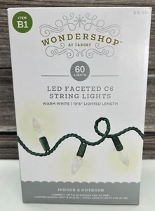 Target Wondershop ~ 60 LED Faceted C6 String Lights Warm White ~ 20' Length NEW - Picture 1 of 5