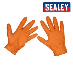 Sealey SSP56L Orange Diamond Grip Extra-Thick Nitrile Gloves Large - Pack of 50 - Picture 1 of 3