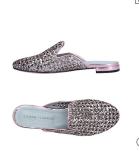 Brand New In Box Chiara Farragni Pink Glitter Leather Slides 38  RRP $429