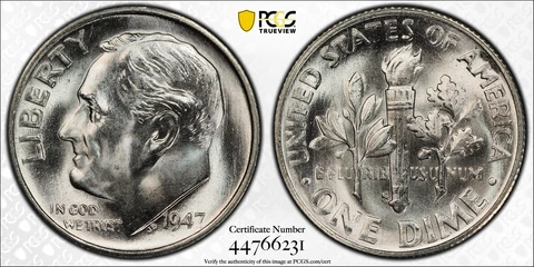 1947 S/S 10C Silver Roosevelt Dime PCGS MS 67 RPM FS-503 Cover