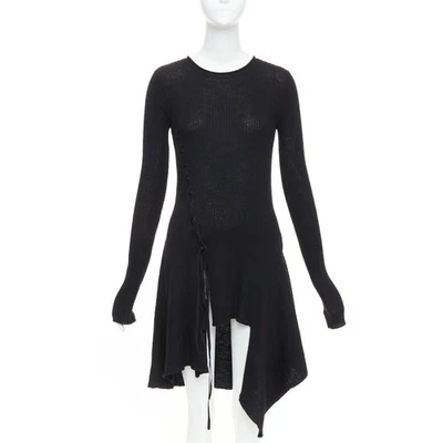 Y'S YOHJI YAMAMOTO Negro Lana Pañuelo Dobladillo Suéter JP2 M Foto 1 de 4