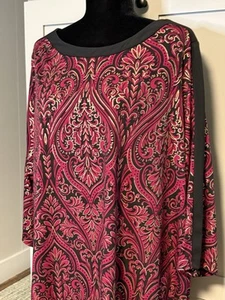 Susan Graver Liquid Knit Blouse Tunic Woman's 3X Black Gold Stretch 3/4 Sleeve - Picture 1 of 11