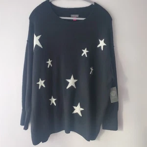 Vince Camuto Cozy Season schwarzer Damenpullover Stern Rundhalsausschnitt 2X lässig weich - Bild 1 von 13