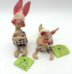 Vintage Annalee Puppen Meredith NH Filz Häschen Paar mit Etikett - Hase Kaninchen Filz - Bild 1 von 5