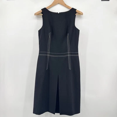 Платье-футляр David Meister черное 100% шерсть длина до колена без рукавов размер 6 - Изображение 1 из 4