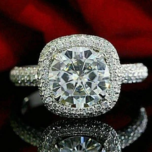 3.5CTW Round Cut Moissanite Wedding Engagement Ring 14k White Gold Plated - Picture 1 of 8