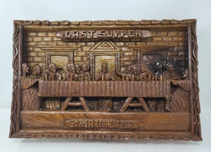 Wooden Hand Carved Wall Plaque 3D Art Cristian Last Supper 17x11x3 Heavy - Picture 1 of 22