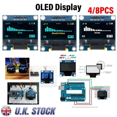 0.96 OLED 128X64 I2C WhiteBlue/Yellow SSD1306 Display Arduino ESP8266 ESP32 4/8X - Image 1 of 4