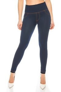 Damen-Hose Damen-Leggings Blickdicht High-Waist Hoher-Bund Jeans-Look 36 - 42