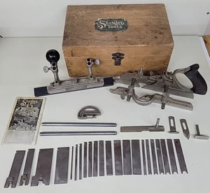 Stanley 45 Plane Wood Box 22 Cutters Stanley Rule & Level Co Sweetheart 45E NICE - Foto 1 di 24