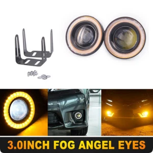 2x 3" inch LED Fog Light Round Yellow COB Angel Eyes Halo DRL Driving Car Truck - Picture 1 of 8