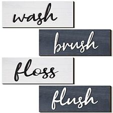 4 Pieces Farmhouse Bathroom Wall Decors Wash Brush Floss Flush Signs Rustic Hang