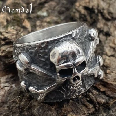 Anillo de motociclista MENDEL gótico para hombre calavera y huesos para hombre de acero inoxidable talla 7-15 Foto 1 de 4