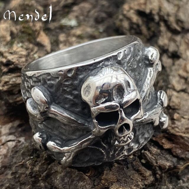 MENDEL Mens Secret Society 322 Skull And Bones Ring Stainless Steel Size  7-14