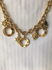 KARL LAGERFELD Paris Vintage 90s Statement Charm Necklace Gold 18" Toggle Clasp