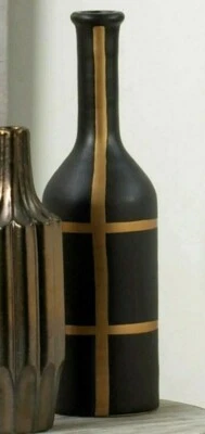 Jarrón de porcelana IBERIA 20,0" NEGRO Y DORADO ** Atemporal Moderno Contemporáneo **NUEVO EN CAJA Foto 1 de 4