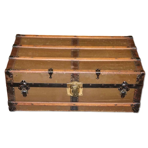 Ships Free Flat Top Steamer Trunk Chest Brown Low Profile Coffee Table 34x20x13 Cover