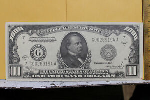 Vintage Imitation $1000 One Thousand Dollar Bill Laminated Rare