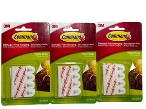 3 Packs 3M Command Poster Strips 5/8" x 1 3/4" White 12 Strips Per Pack 17024ES - Picture 1 of 1