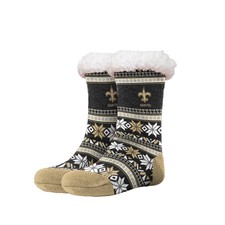 New Orleans Saints Women's Fair Aisle Logo Footy Slippers Size 6-10 Non Skid