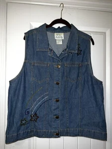 The quacker factory denim vest sleeveless patriotic beaded blouse womens LG - Picture 1 of 6