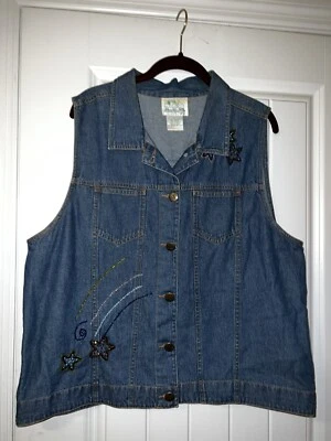 The quacker factory denim vest sleeveless patriotic beaded blouse womens LG - Image 1 of 4