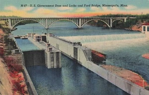 Postal de colección Minneapolis MN Minnesota, Ford Bridge presa y cerraduras del gobierno de Estados Unidos - Imagen 1 de 2