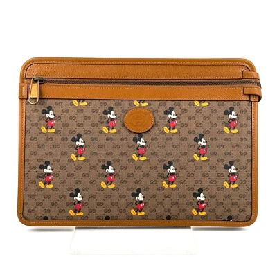 GUCCI Disney Mickey Mouse Marrón GG Supreme Bolso sin asas PVC Cuero Auténtico Foto 1 de 4