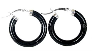 Lady's 30mm Jade/Turquoise/Agate 925 Silver Hoop Dangle Leverback Earrings - Picture 1 of 10