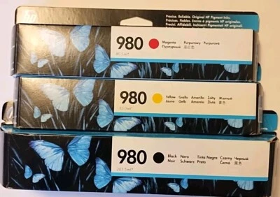 3 - Cartuchos de tinta originales HP 980 magenta D8J08A amarillo D8J09A negro D8J10A Foto 1 de 3