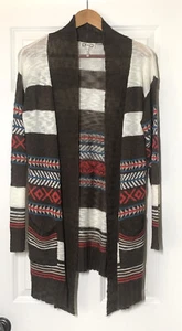 Women’s Sweater Cardigan Stipe Brown Cream Aztec Boho Small - Picture 1 of 10