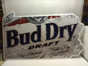 Budweiser Bud Dry Beer Sign Embossed Metal Tin 30" x 18" Pennsylvania 90’s - Picture 1 of 5
